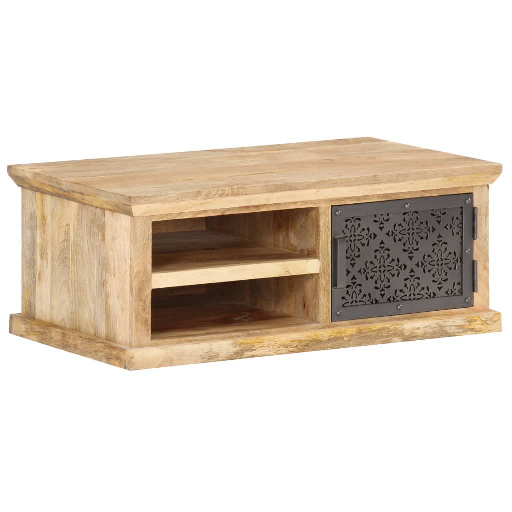 Coffee Table with Door 90x50x35 cm Solid Mango Wood