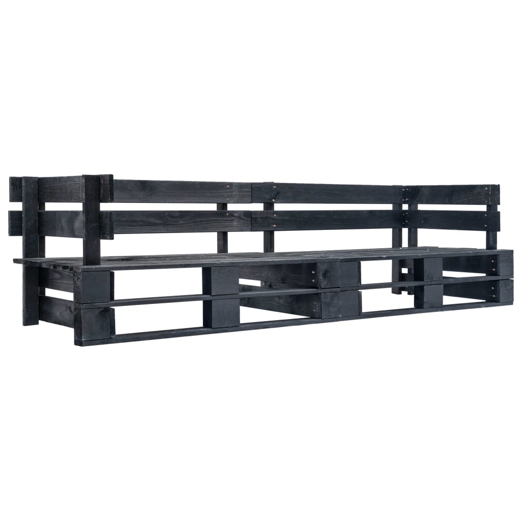 2-Seater Garden Pallet Sofa Black Wood