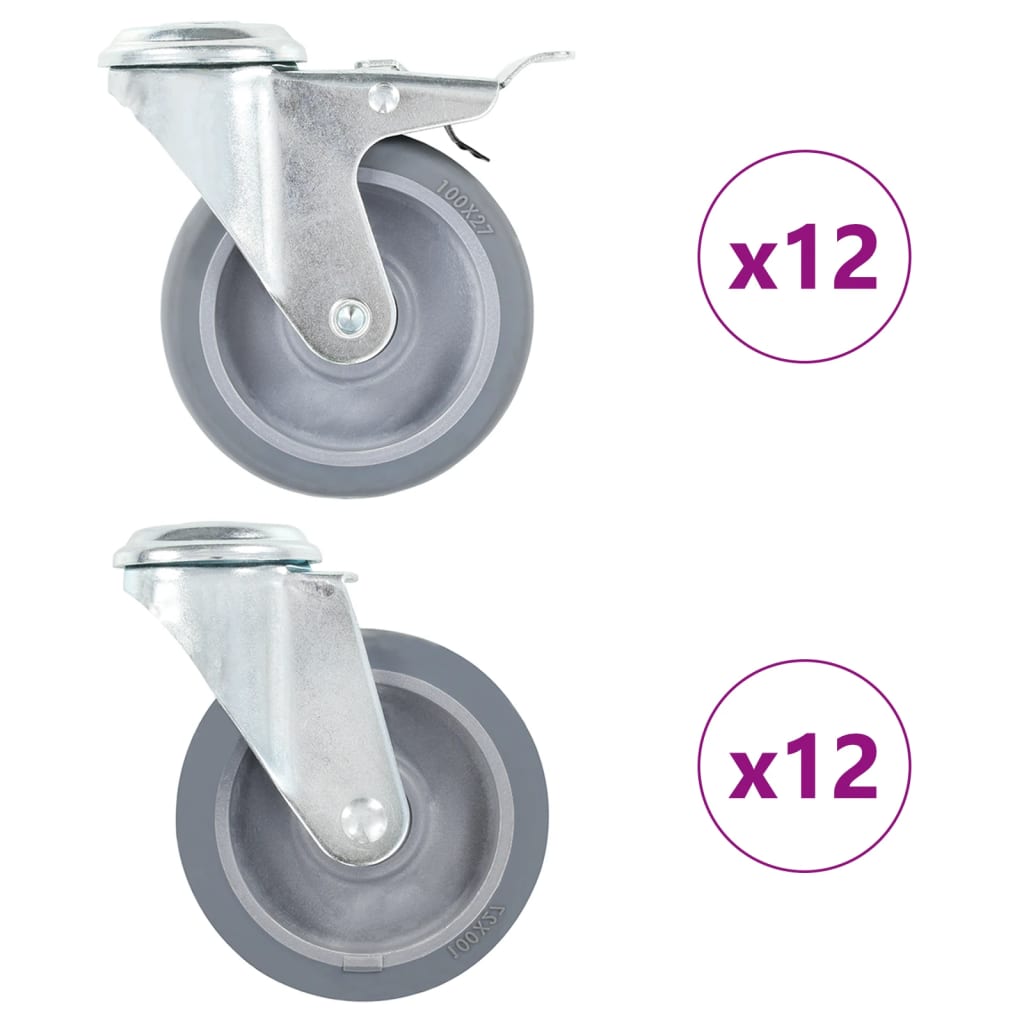 24 pcs Bolt Hole Swivel Casters 100 mm