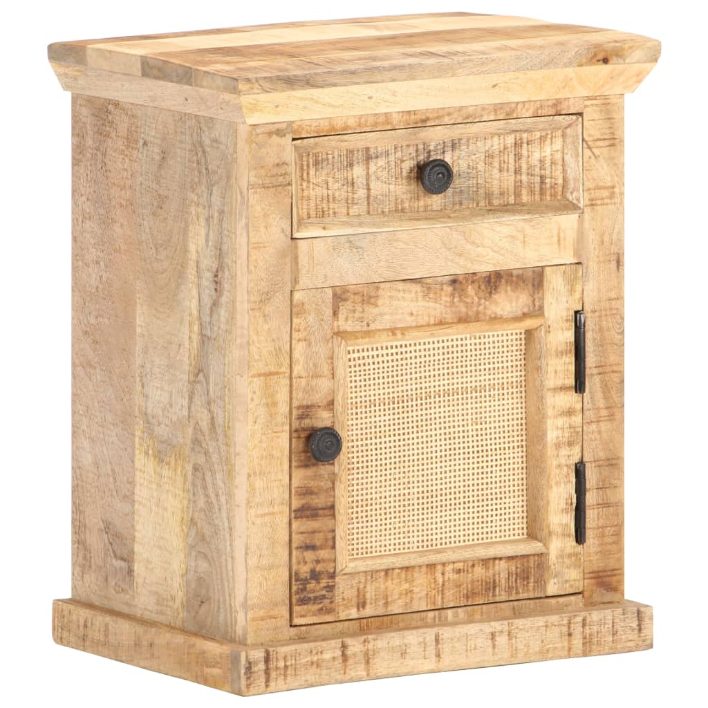 Bed Cabinet 40x30x50 cm Solid Mango Wood and Natural Cane