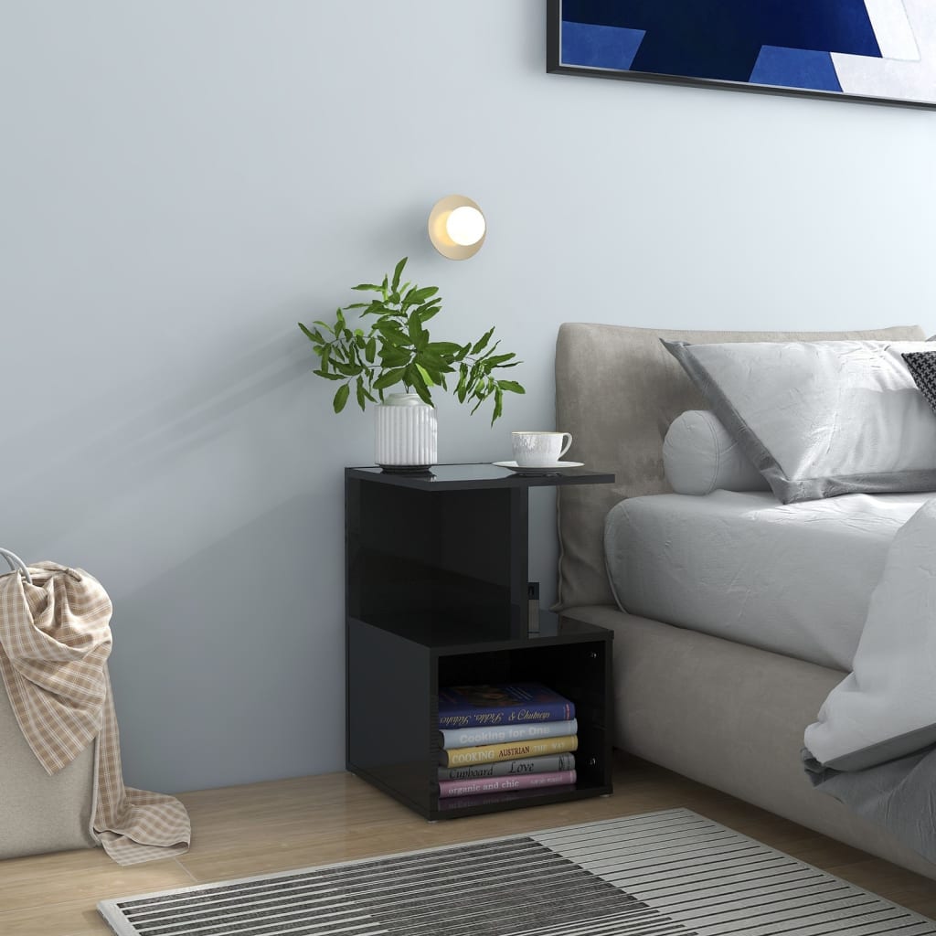 Bedside Cabinet High Gloss Black 35x35x55 cm Engineered Wood