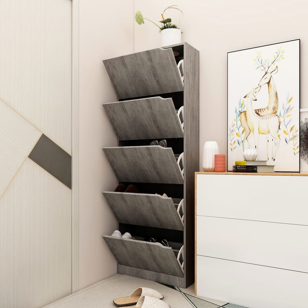 Shoe Cabinet with 5 Doors Concrete 59x24x167cm Engineered Wood
