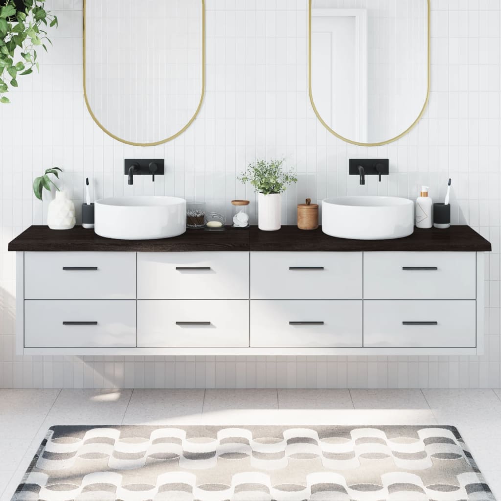Bathroom Countertop Dark Brown 220x60x(2-4) cm Treated Solid Wood