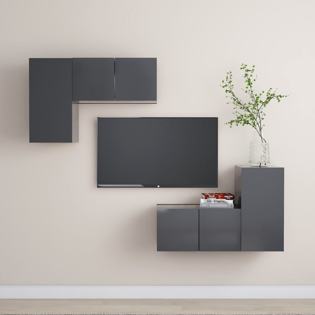 4 Piece TV Cabinet Set Grey Engineered Wood