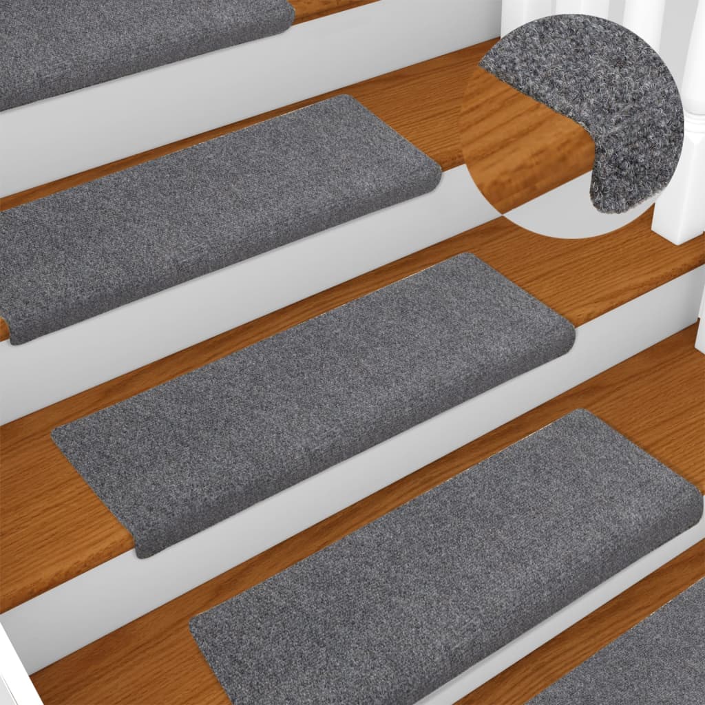 Stair Mats 15 pcs Needle Punch 65x21x4 cm Light Grey