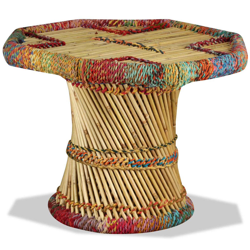 Coffee Table Bamboo with Chindi Details Multicolour