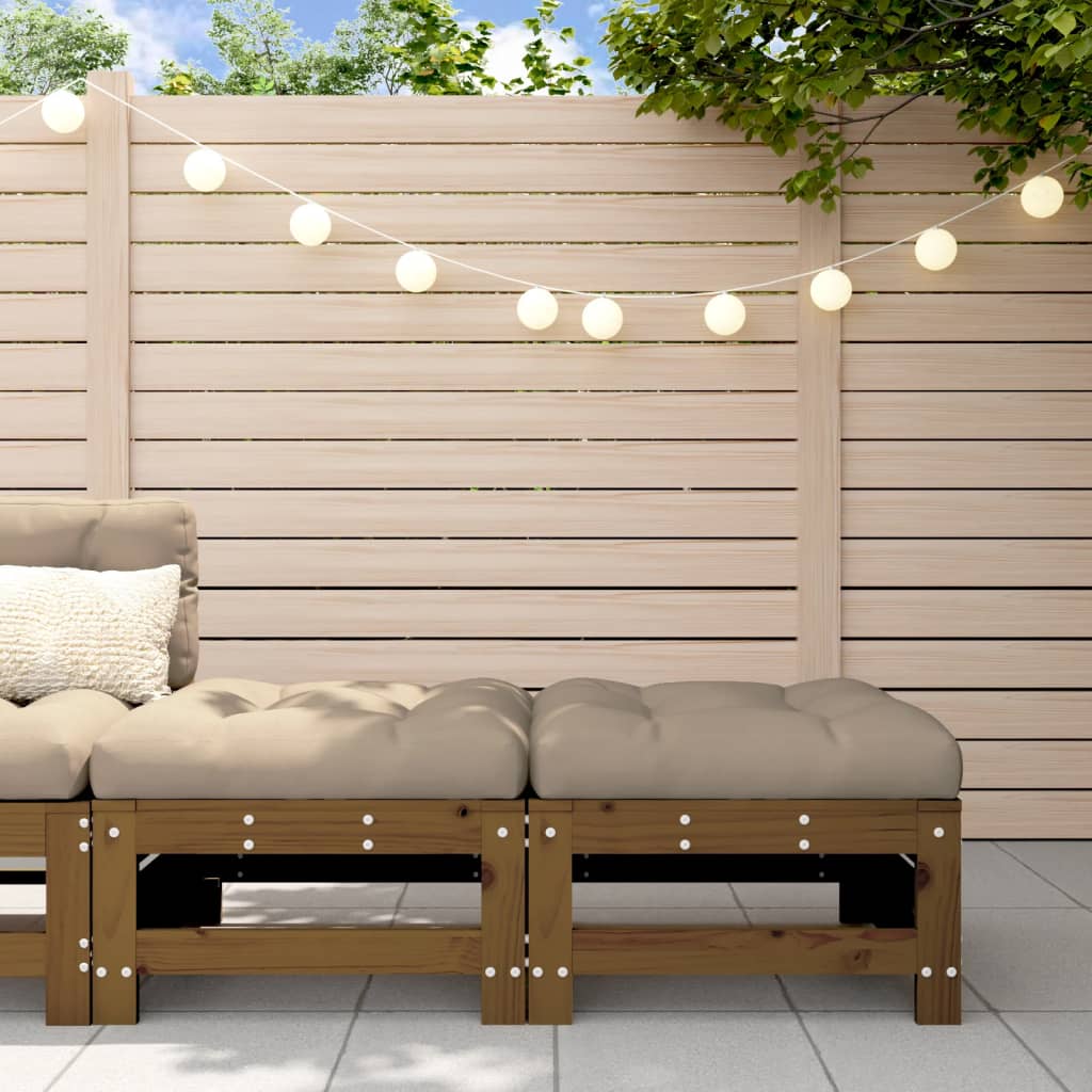 Garden Footstools with Cushions 2pcs Honey Brown Solid Wood Pine
