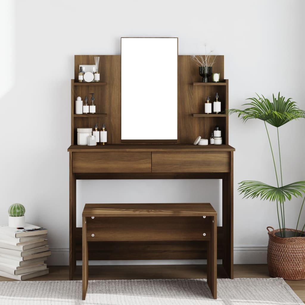 Dressing Table with Mirror Brown Oak 96x40x142 cm