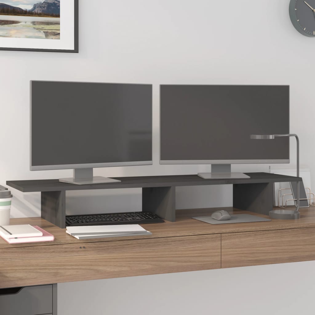 Monitor Stand Grey 100x27x15 cm Solid Wood Pine