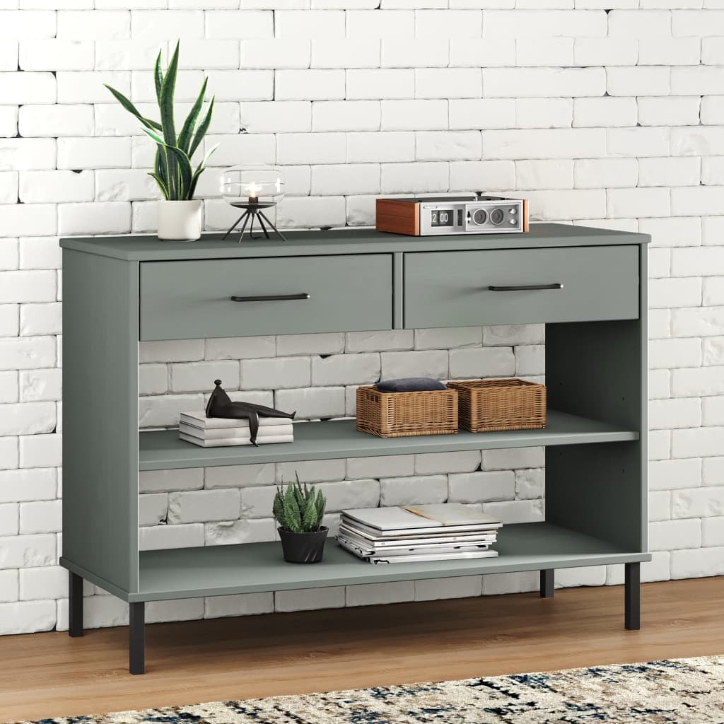 Console Cabinet with Metal Legs Grey Solid Wood Pine OSLO