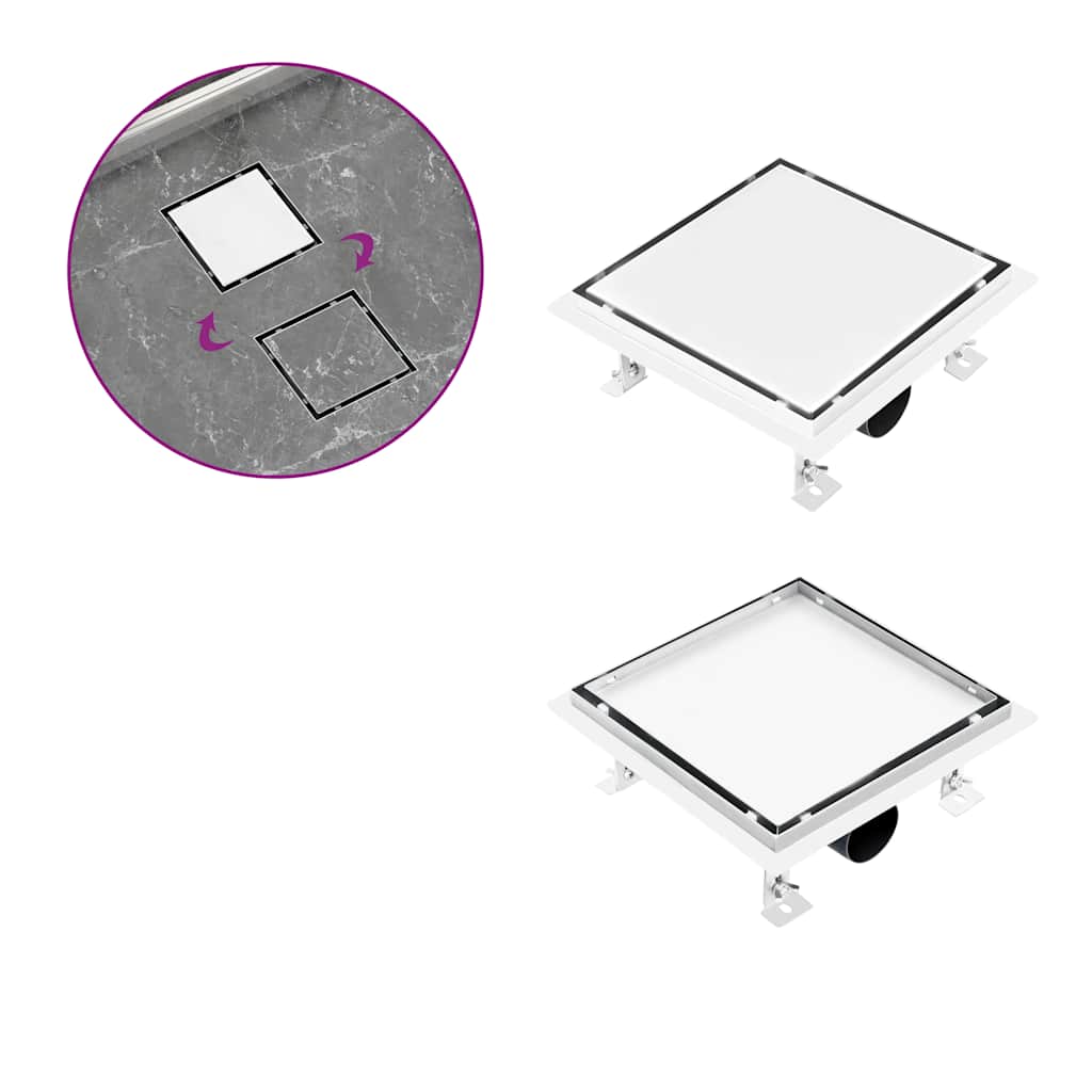 Shower Drain With 2-in-1 Flat and Tile Insert Cover 23x23 cm Stainless Steel