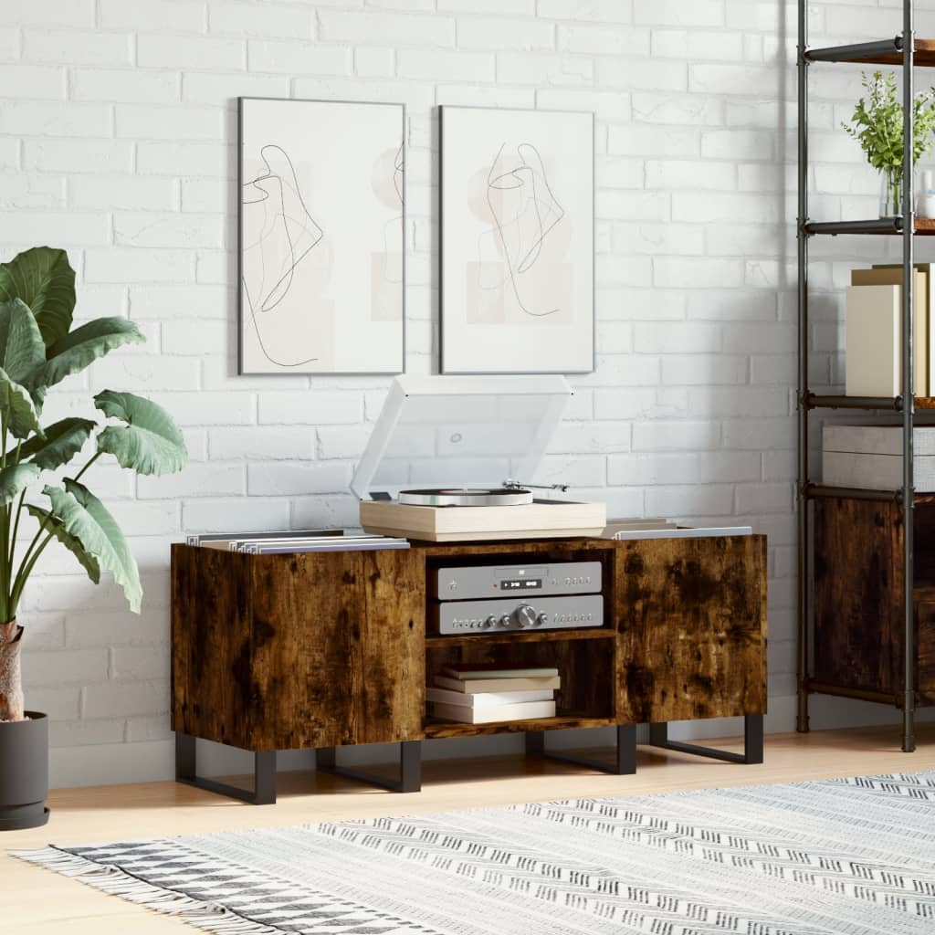 Record Cabinet Smoked Oak 121x38x48 cm Engineered Wood