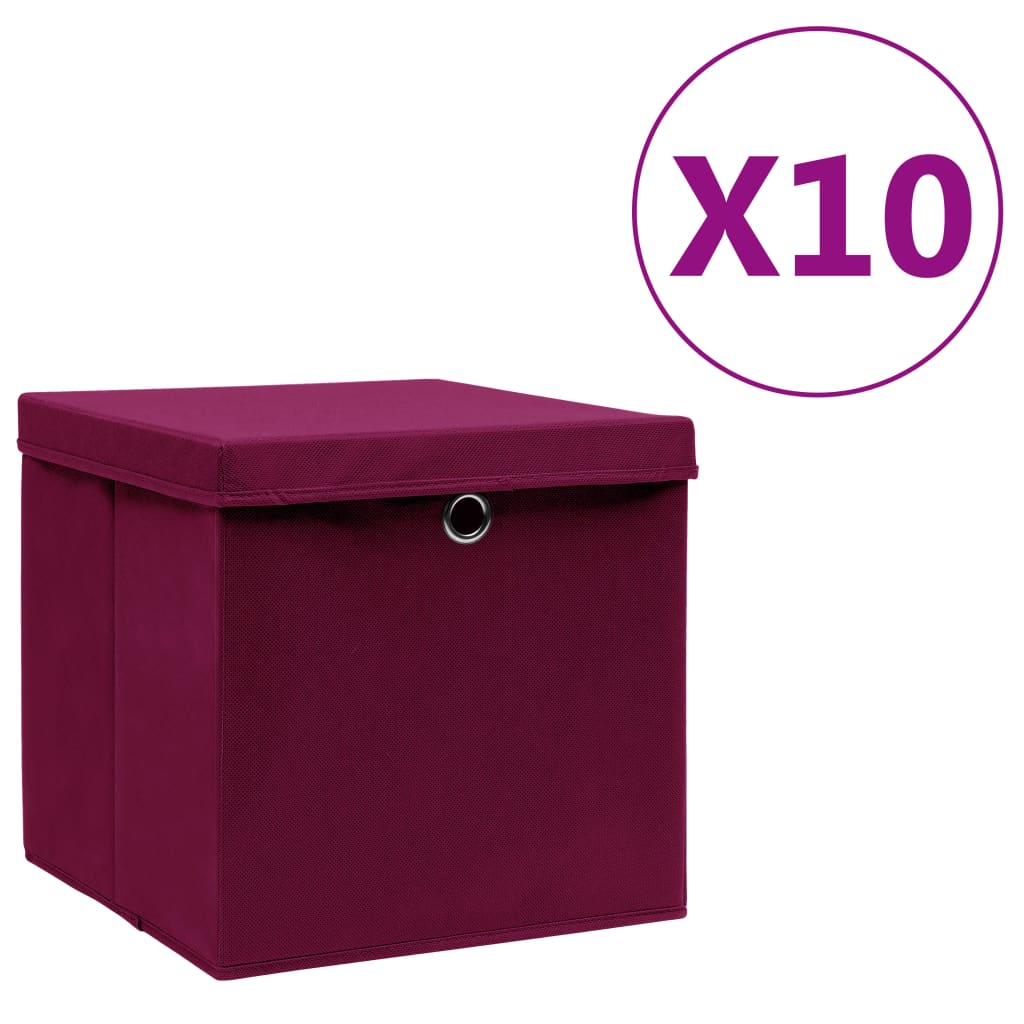 Storage Boxes with Covers 10 pcs 28x28x28 cm Dark Red