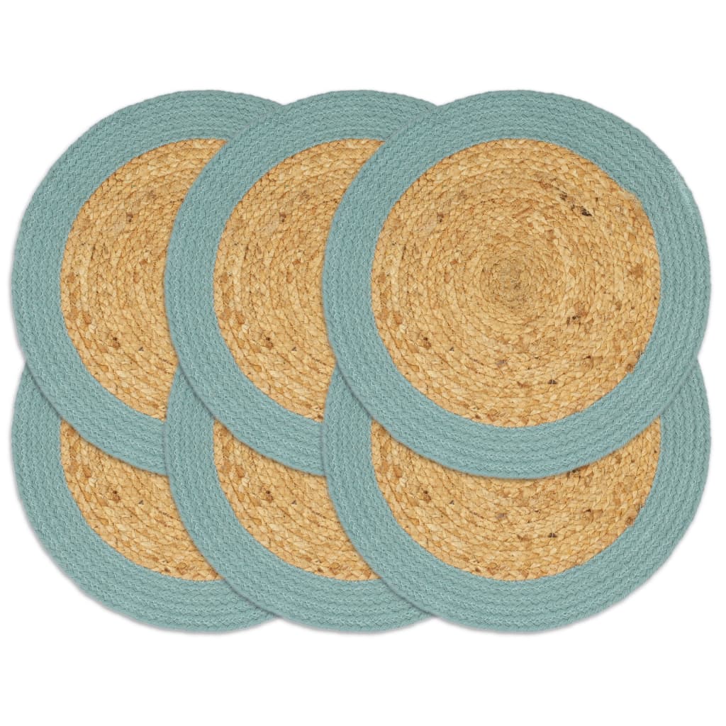 Placemats 6 pcs Natural and Green 38 cm Jute and Cotton