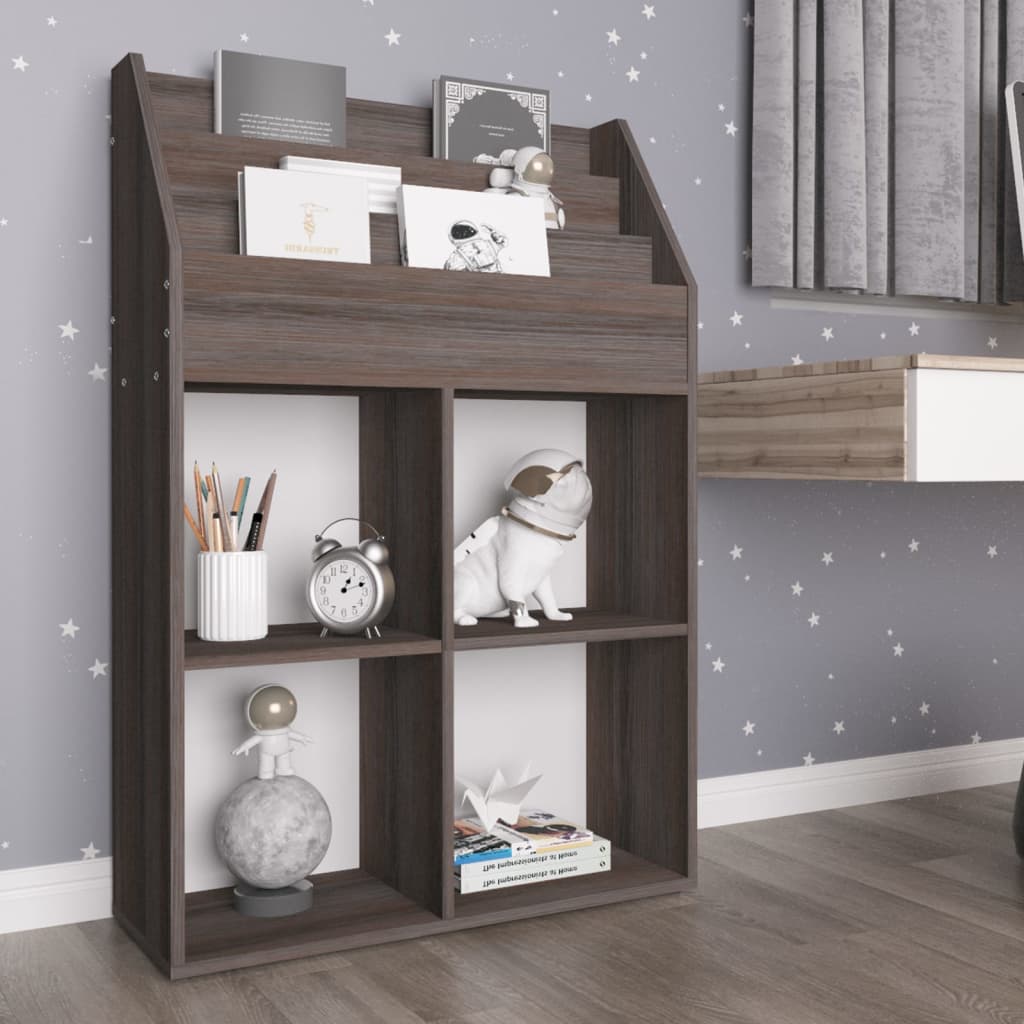 Children Magazine Rack Grey and Sonoma Oak 71x30x114 cm Engineered Wood