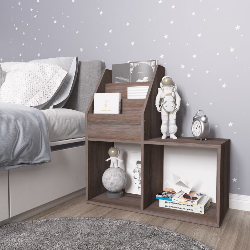 Children Magazine Rack Grey and Sonoma Oak 71x30x78.5 cm Engineered Wood