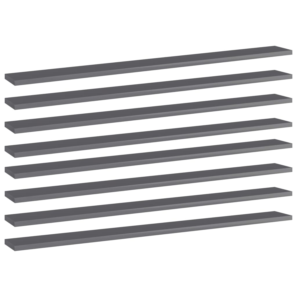Bookshelf Boards 8 pcs High Gloss Grey 100x10x1.5 cm Engineered Wood