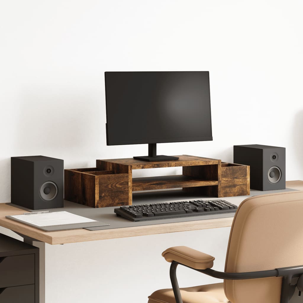 Monitor Stand with Storage Smoked Oak 70x27x15 cm Engineered Wood