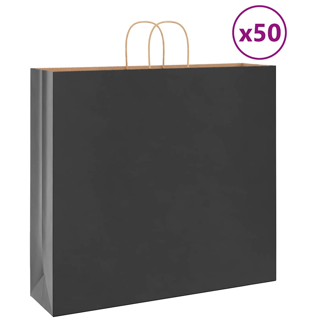 Paper Bags 50 pcs with Handles Black 54x15x49 cm