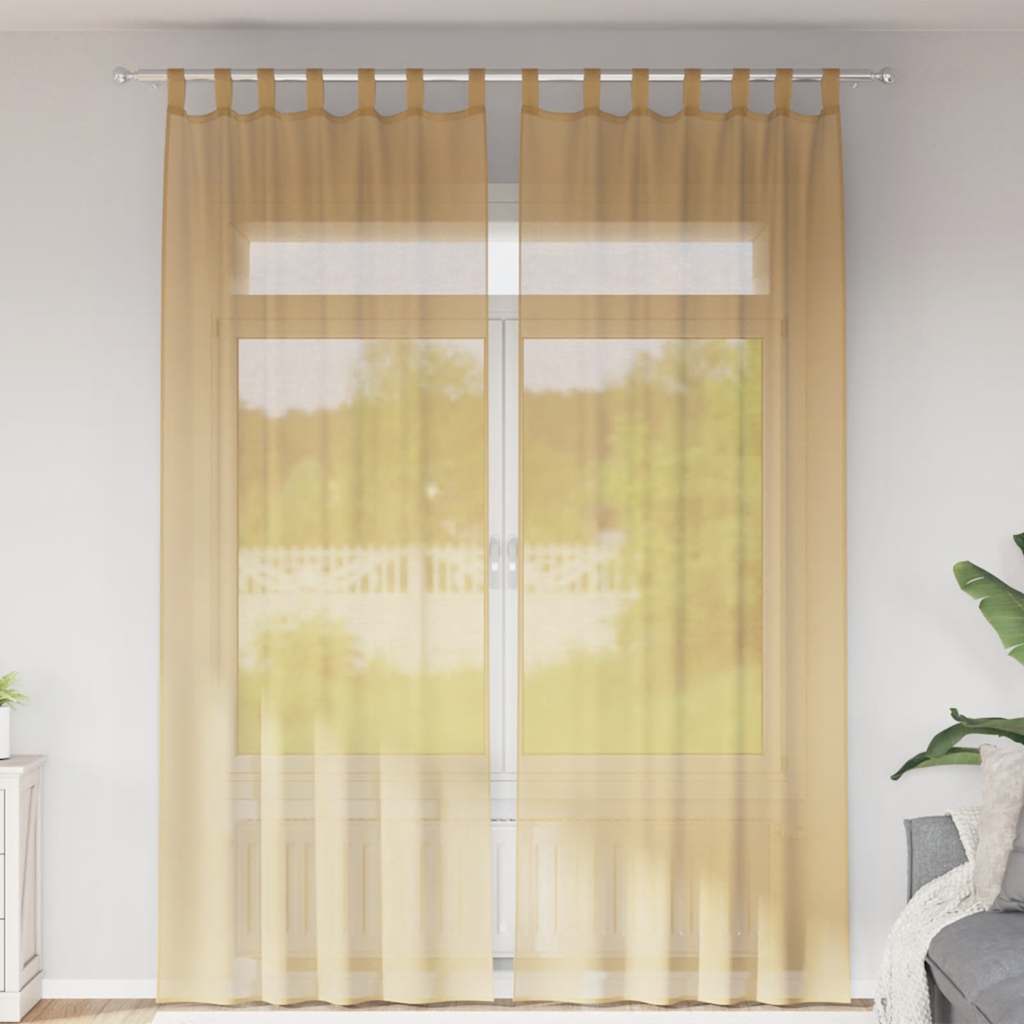 Voile Curtains with Rod Pockets 2 pcs Sand