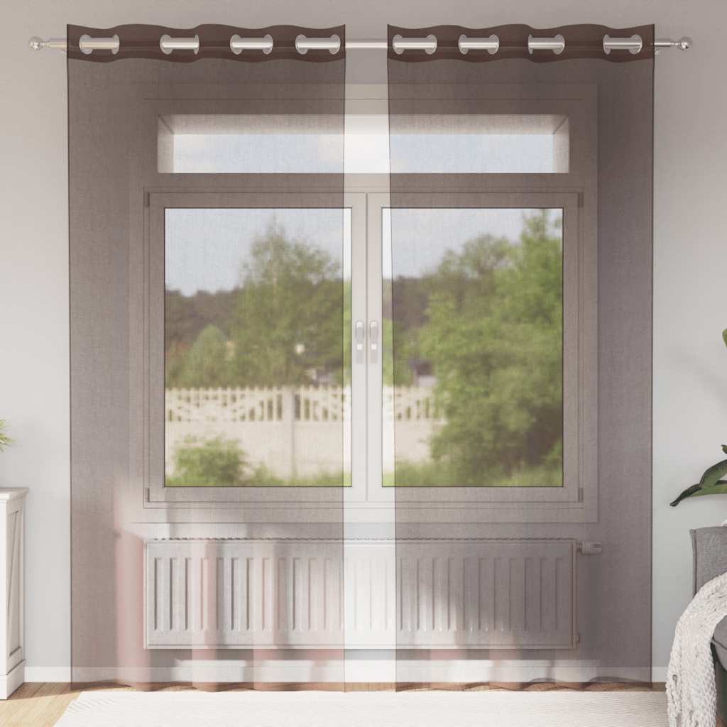 Voile Curtains with Grommets 2 pcs Brown 140x245 cm