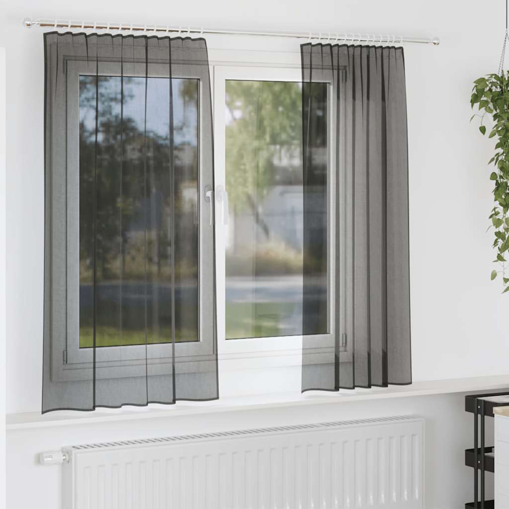 Voile Curtains with Tab Top 2 pcs Black