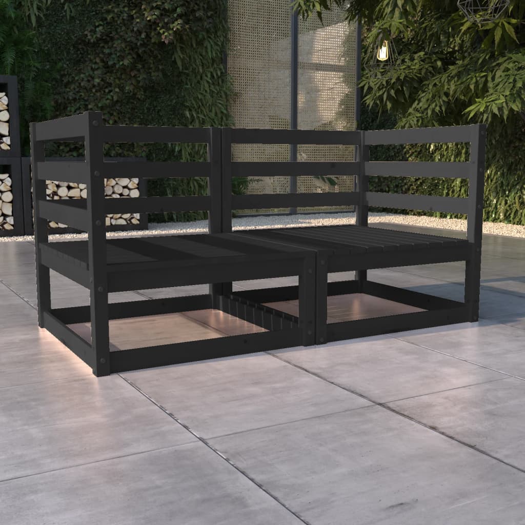Garden 2-Seater Sofa Black Solid Pinewood