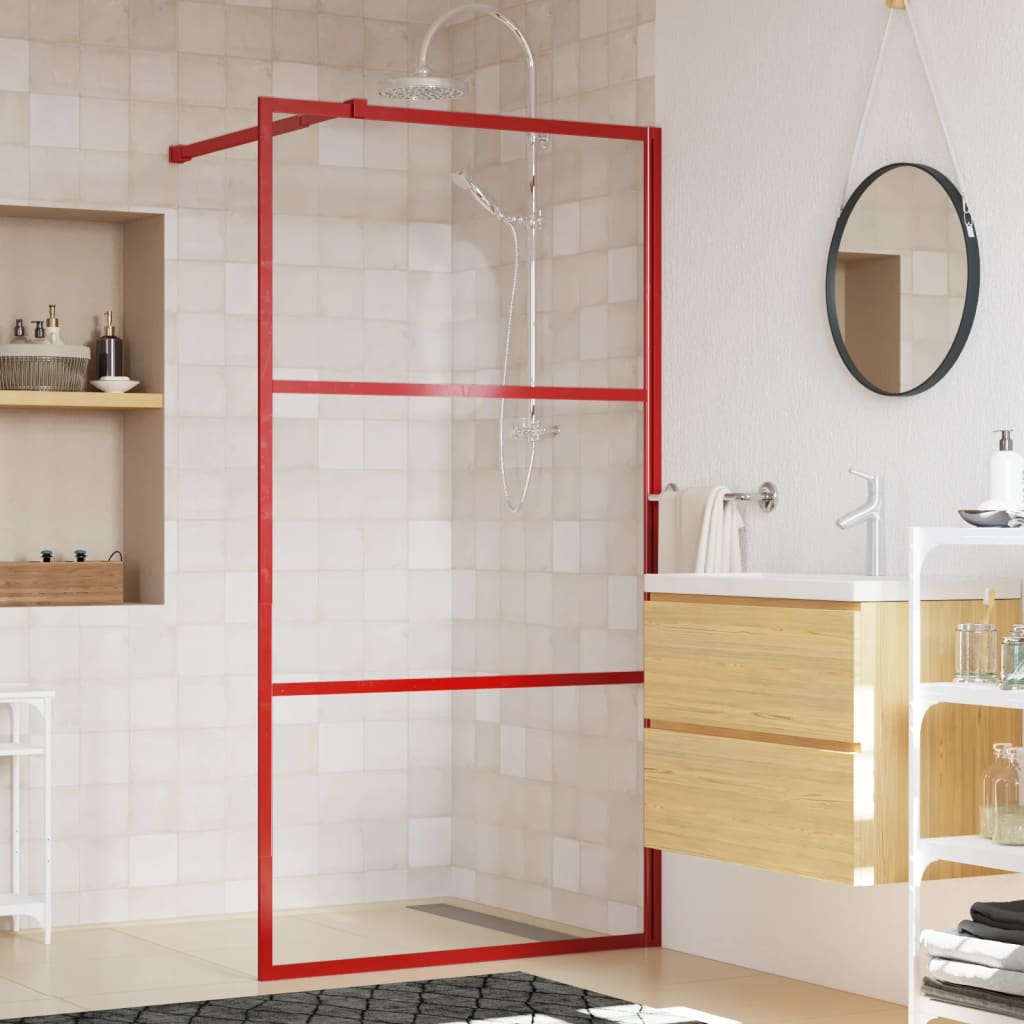 Walk-in Shower Wall with Clear ESG Glass Red 100x195 cm
