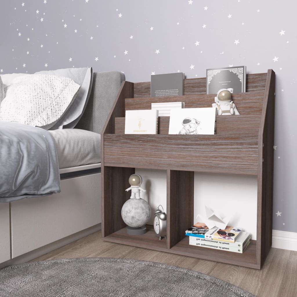 Children Magazine Rack Grey and Sonoma Oak 71x30x78.5 cm Engineered Wood