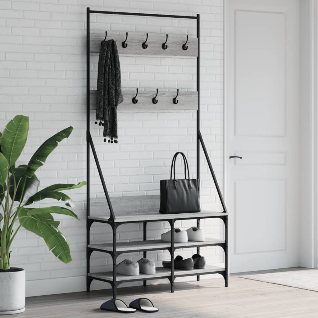 Clothes Rack with Shoe Storage Grey Sonoma 90x34x184 cm