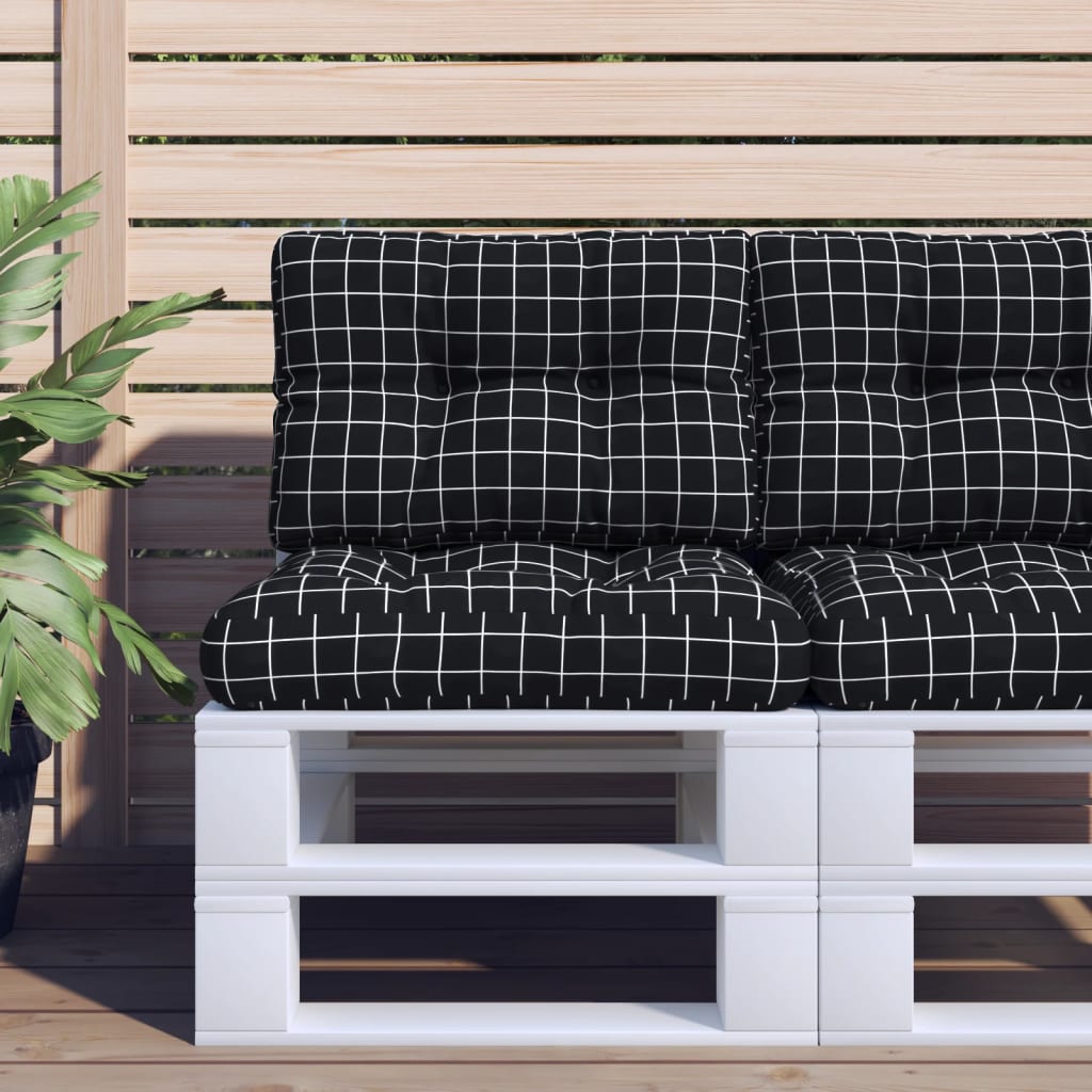 Pallet Cushion Black Check Pattern 60x40x12 cm Fabric