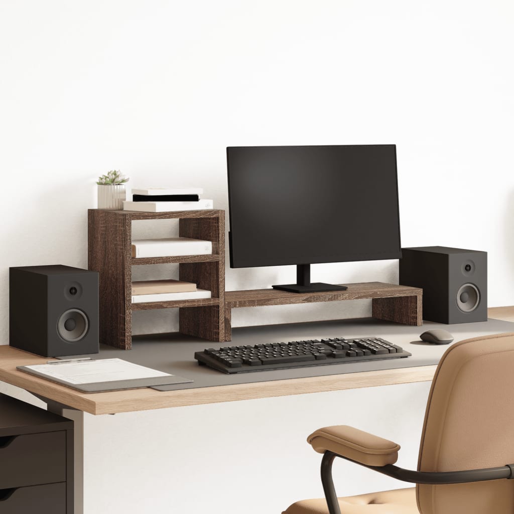 Monitor Stand with Desk Organiser Brown Oak Engineered Wood