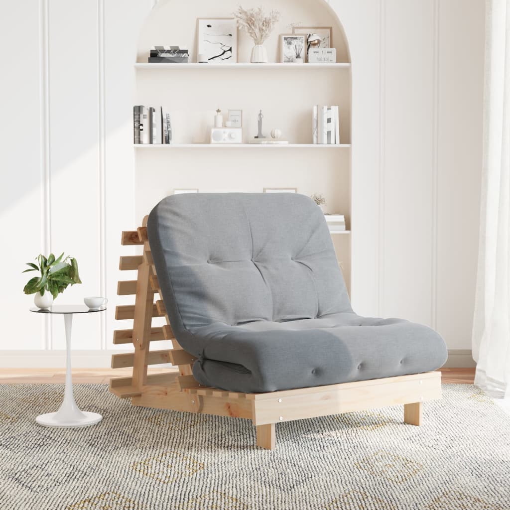 Futon Sofa Bed with Mattress 90x206x11 cm Solid Wood Pine