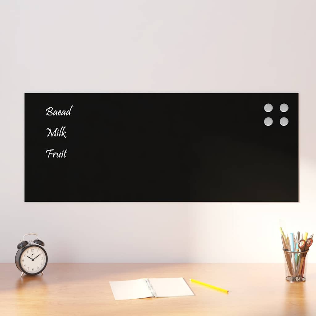 Wall-mounted Magnetic Board Black 100x40 cm Tempered Glass