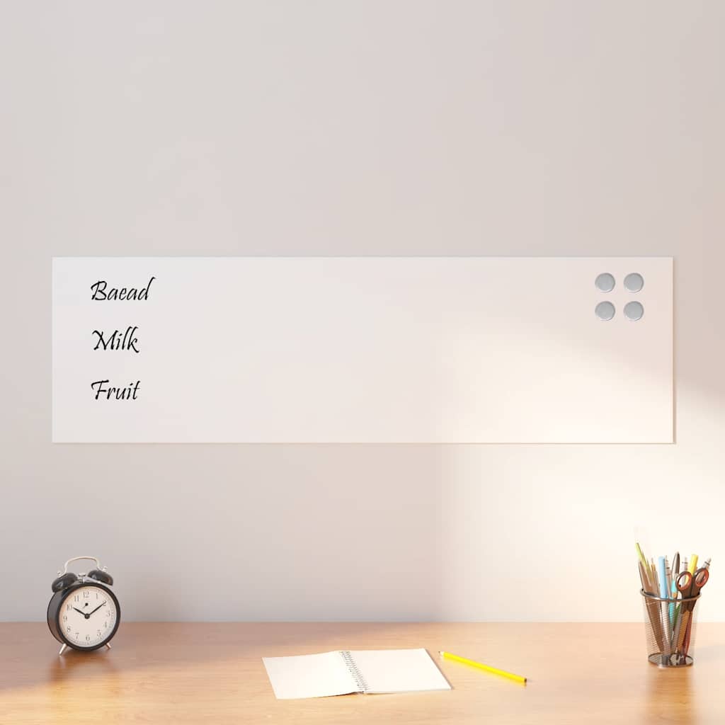 Wall-mounted Magnetic Board White 100x30 cm Tempered Glass