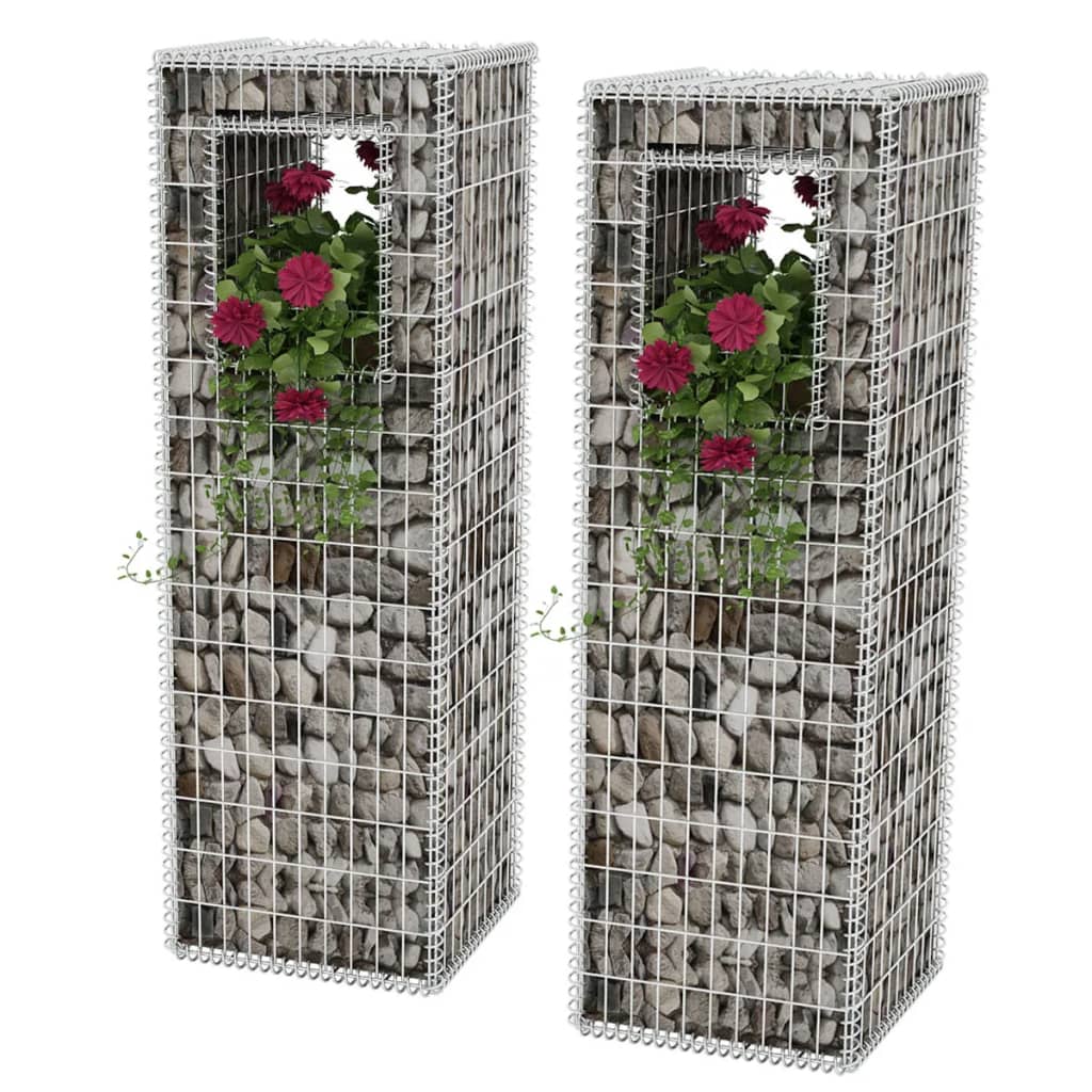 Gabion Basket Posts/Planters 2 pcs Steel 50x50x160 cm