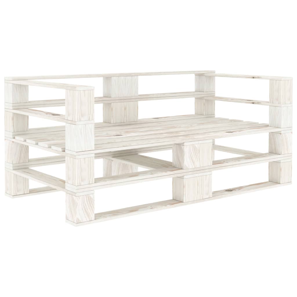 Garden Pallet Sofa White 2-Seater Wood
