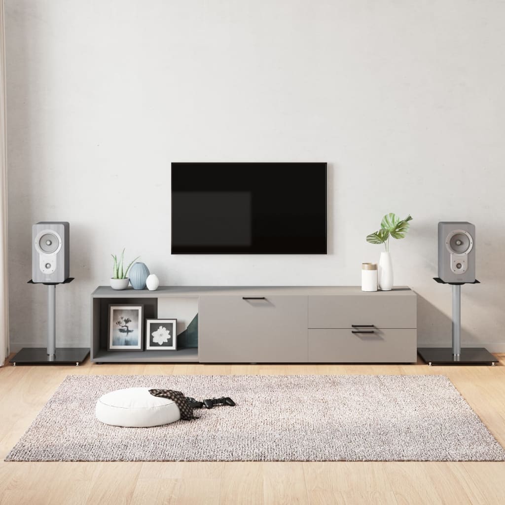 Speaker Stands 2 pcs Black&Silver Tempered Glass 1 Pillar Design