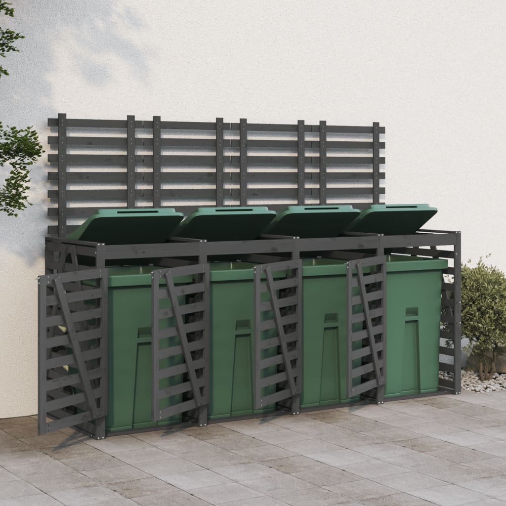 Quadruple Wheelie Bin Storage Grey Solid Wood Pine