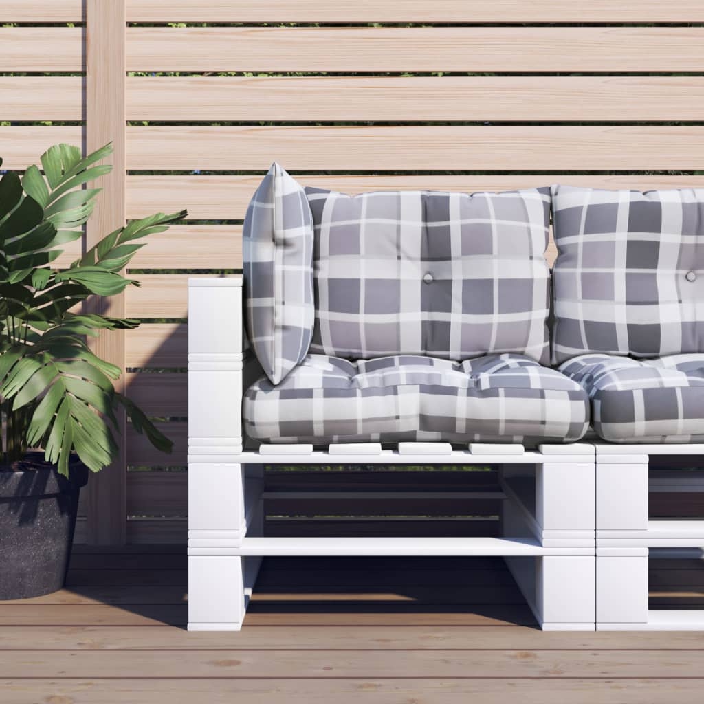 Pallet Cushions 3 pcs Grey Check Pattern Fabric