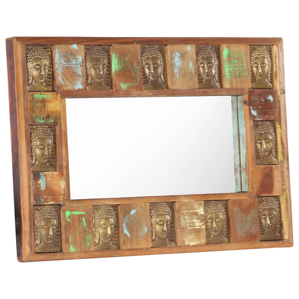 Mirror with Buddha Cladding 80x50 cm Solid Reclaimed Wood