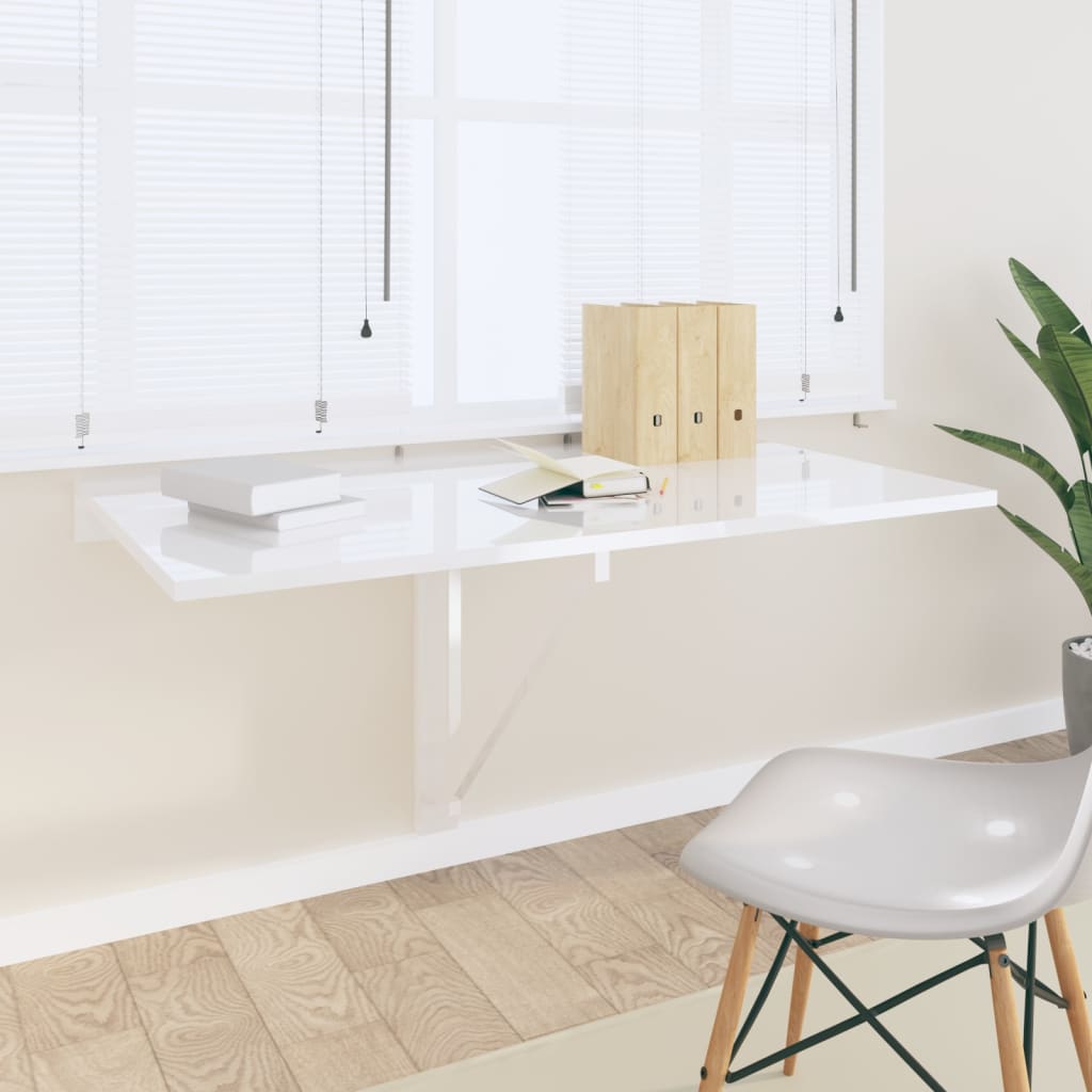 Folding Wall Table High Gloss White 100x60x56 cm Engineered Wood
