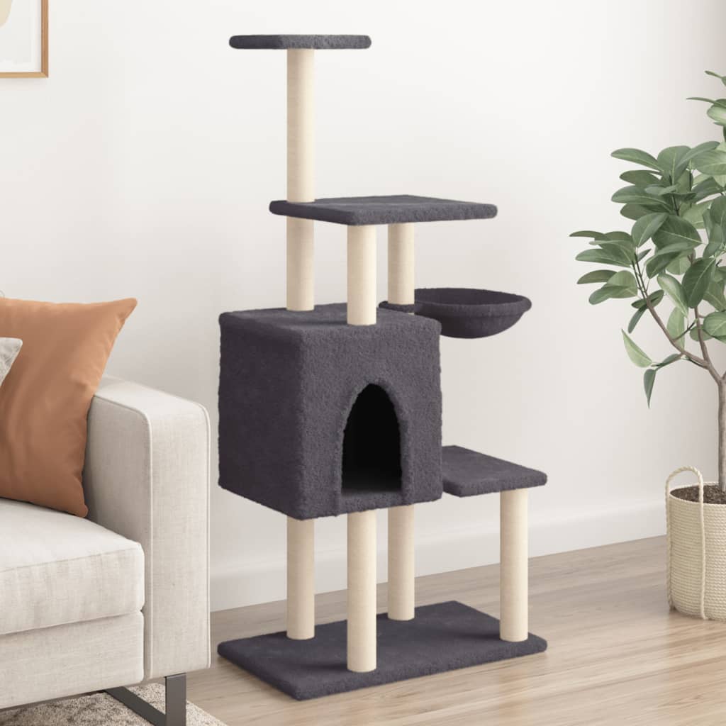 Cat Tree with Sisal Scratching Posts Dark Grey 131 cm
