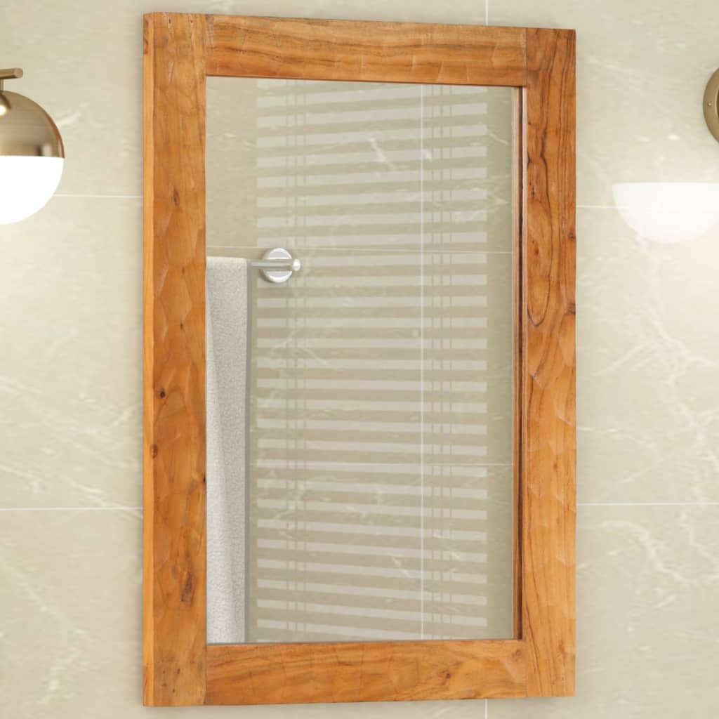 Bathroom Mirror 50x70x2.5 cm Solid Wood Acacia and Glass
