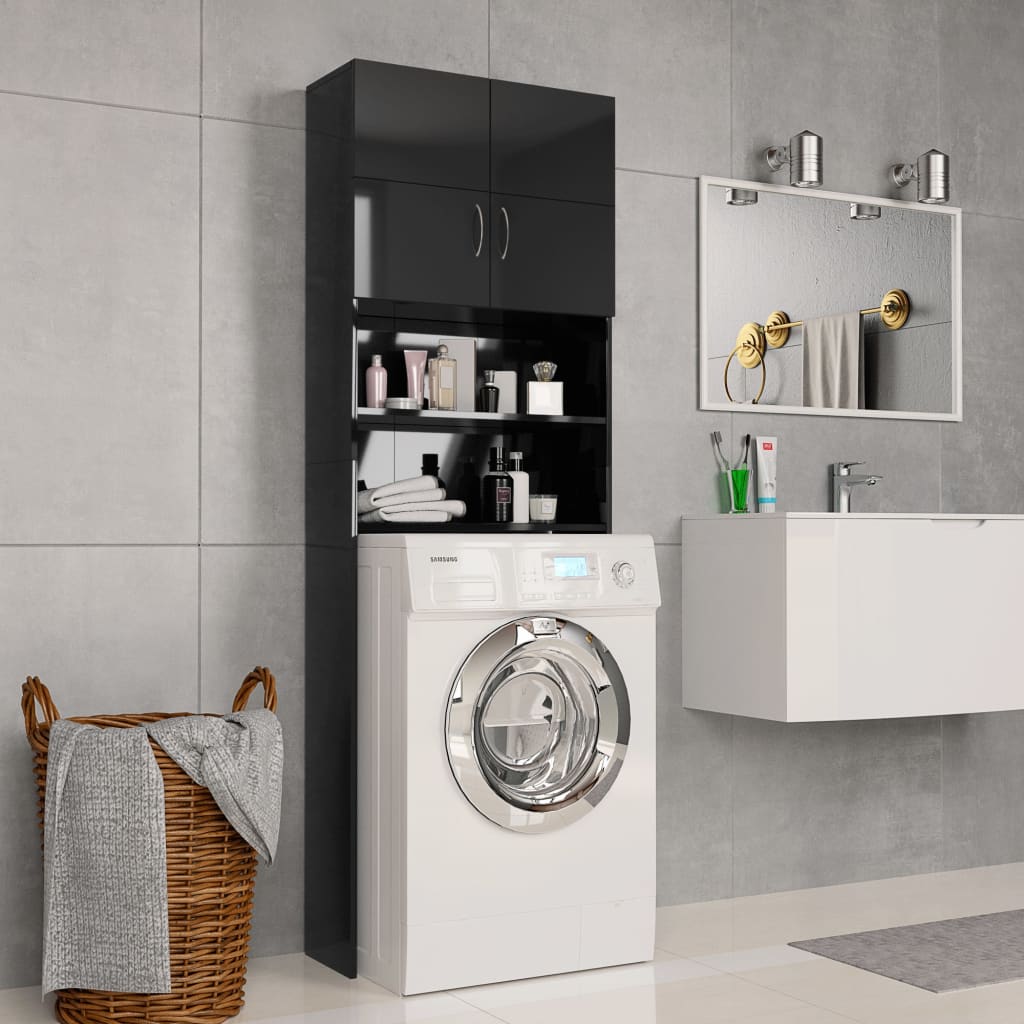 Washing Machine Cabinet High Gloss Black 64x25.5x190 cm Engineered Wood