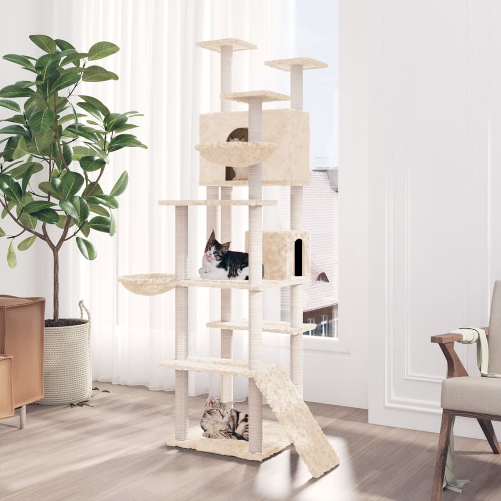 Cat Tree with Sisal Scratching Posts Cream 191 cm