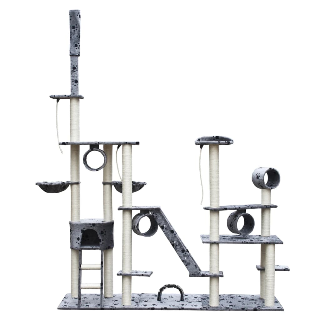 Cat Tree Deluxe 230-260 cm Grey with Paw Prints